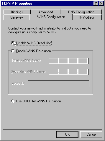TCP/IP Properties - WINS Configuration
tab
