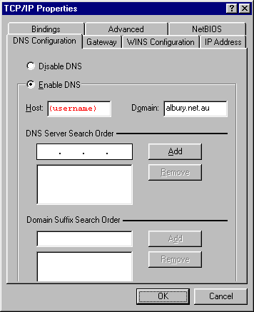 TCP/IP Properties - DNS Config