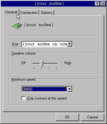 Modem Properties - General tab