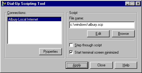 DUN scripting tool window
